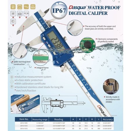 H & H Industrial Products Dasqua 0-300mm/0-12" Large Screen IP67 Digital Caliper 2015-1015